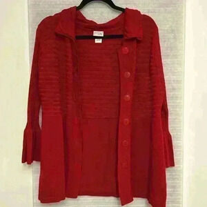 Red cardigan Kim Rogers sz Large bell sleeves big buttons very stylish